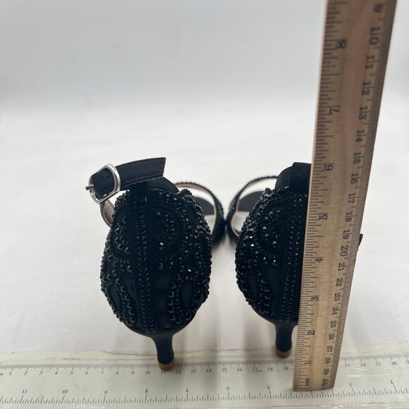 XYD Black Open Toe Rhinestones Ankle Strap Sandals Low Heel Bridal Evening Shoes - Picture 5 of 8